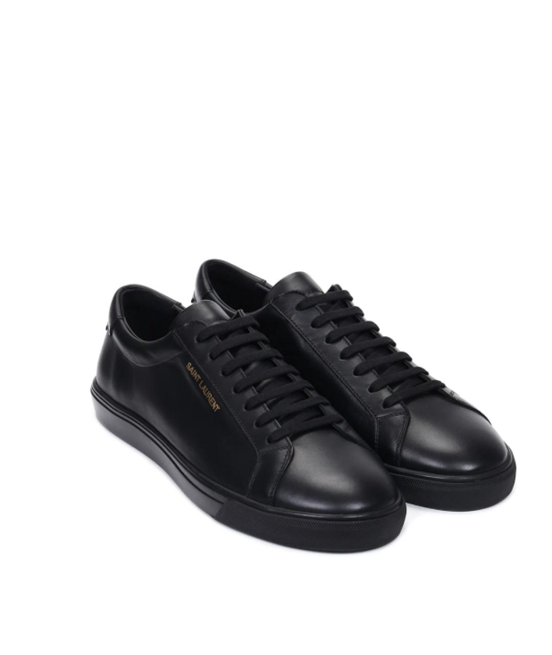 SAINT LAURENT Черные кожаные низкие кроссовки / кеды, фото 2