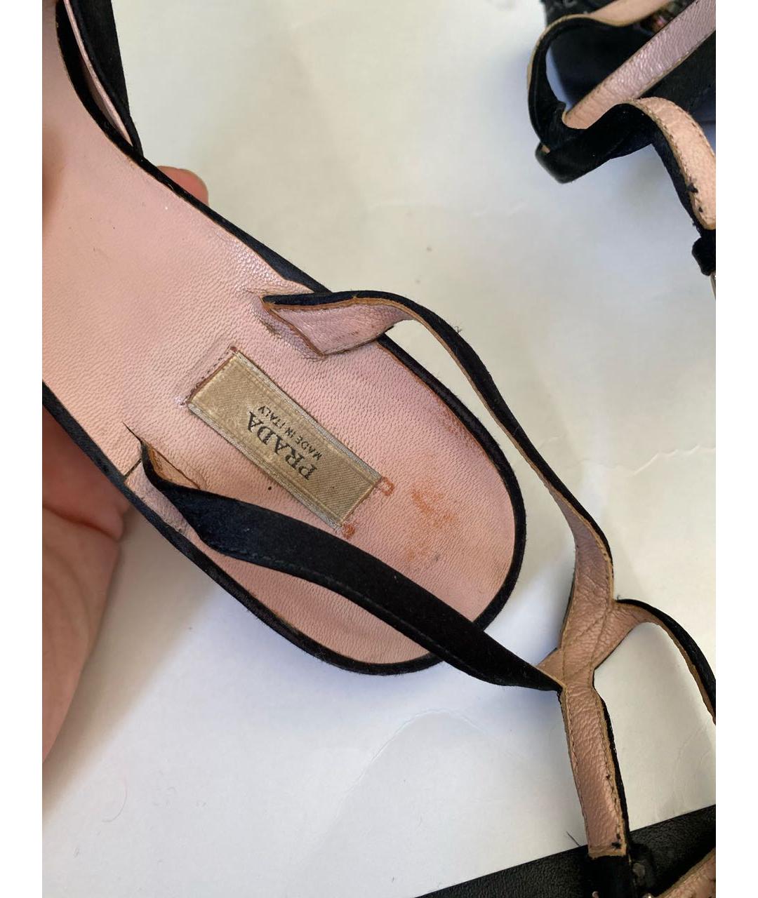 PRADA Черные текстильные босоножки, фото 6