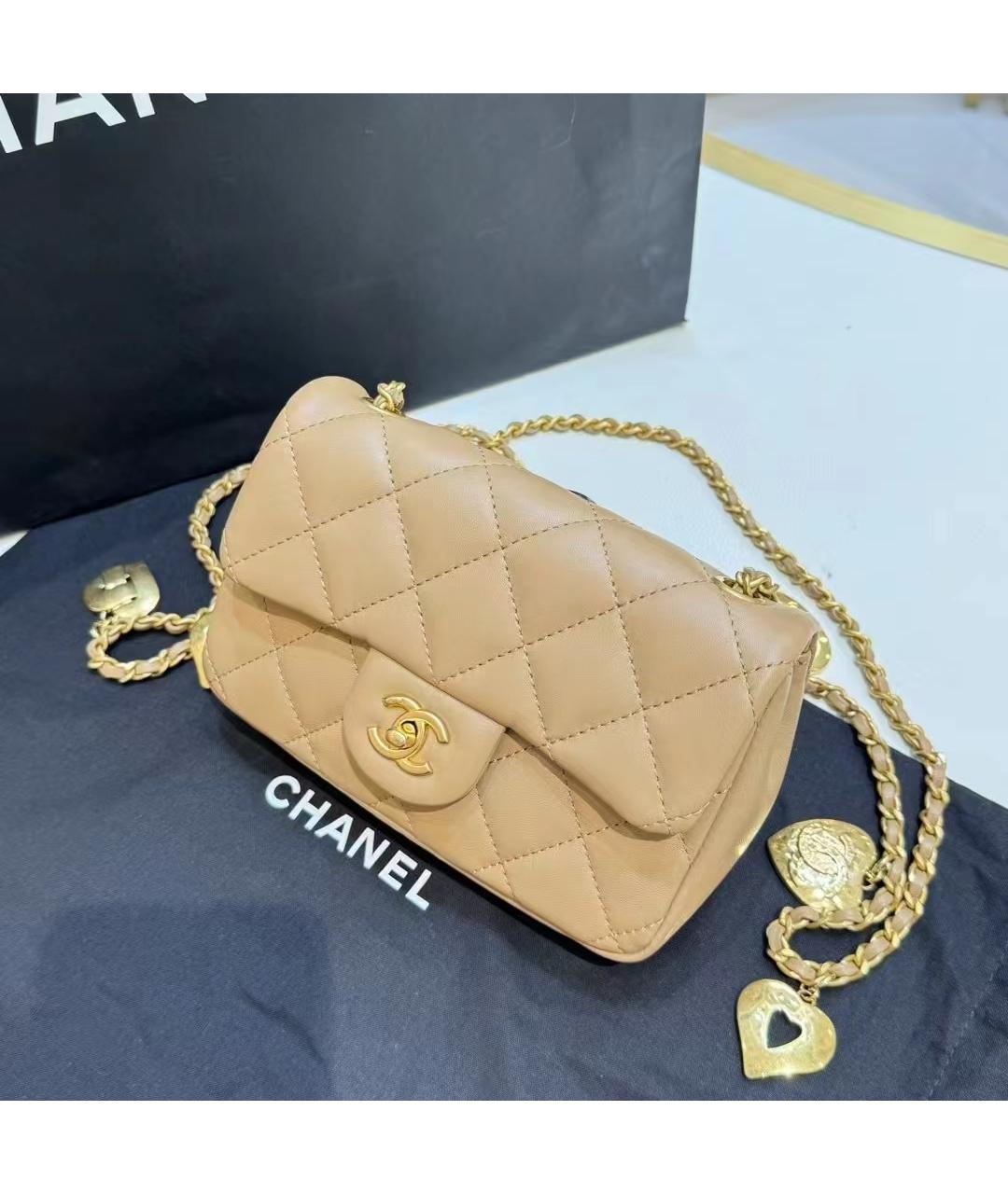 CHANEL Бежевая кожаная сумка через плечо, фото 4