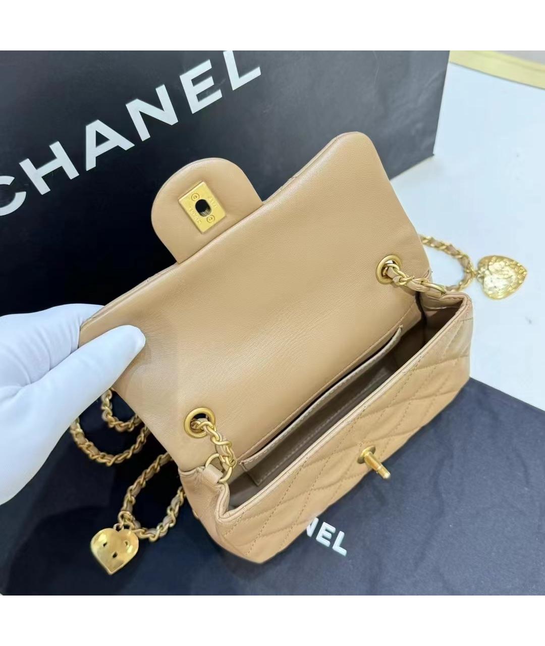 CHANEL Бежевая кожаная сумка через плечо, фото 3