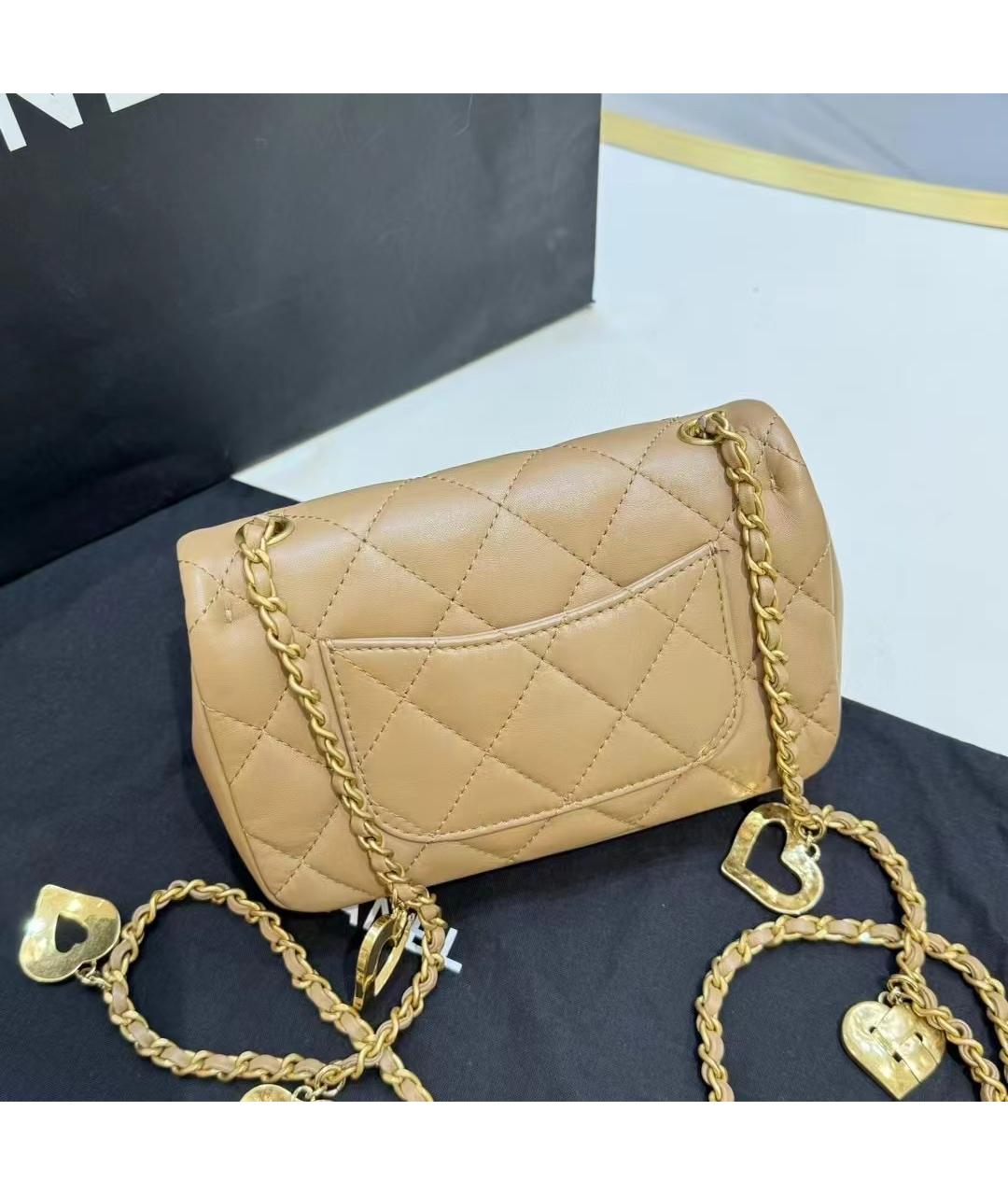 CHANEL Бежевая кожаная сумка через плечо, фото 5