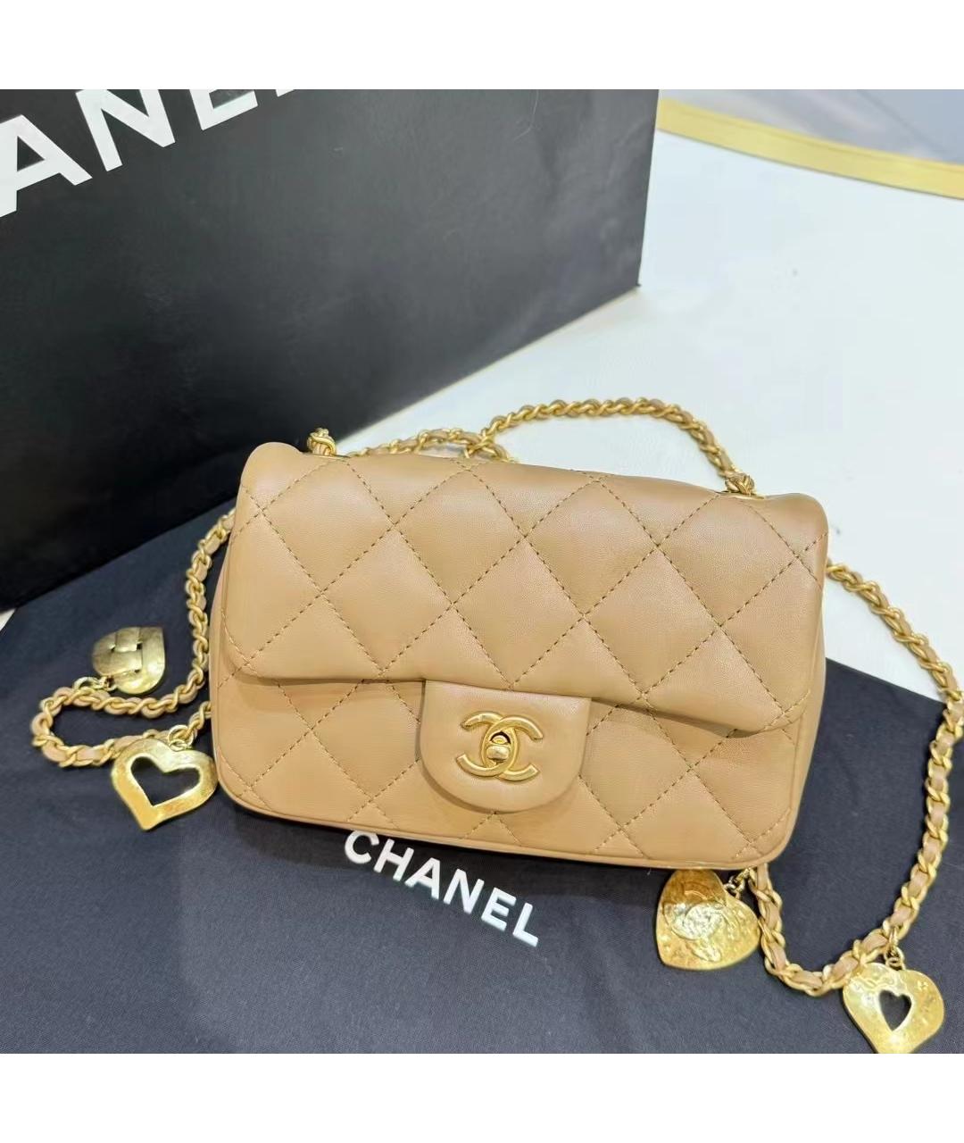 CHANEL Бежевая кожаная сумка через плечо, фото 9