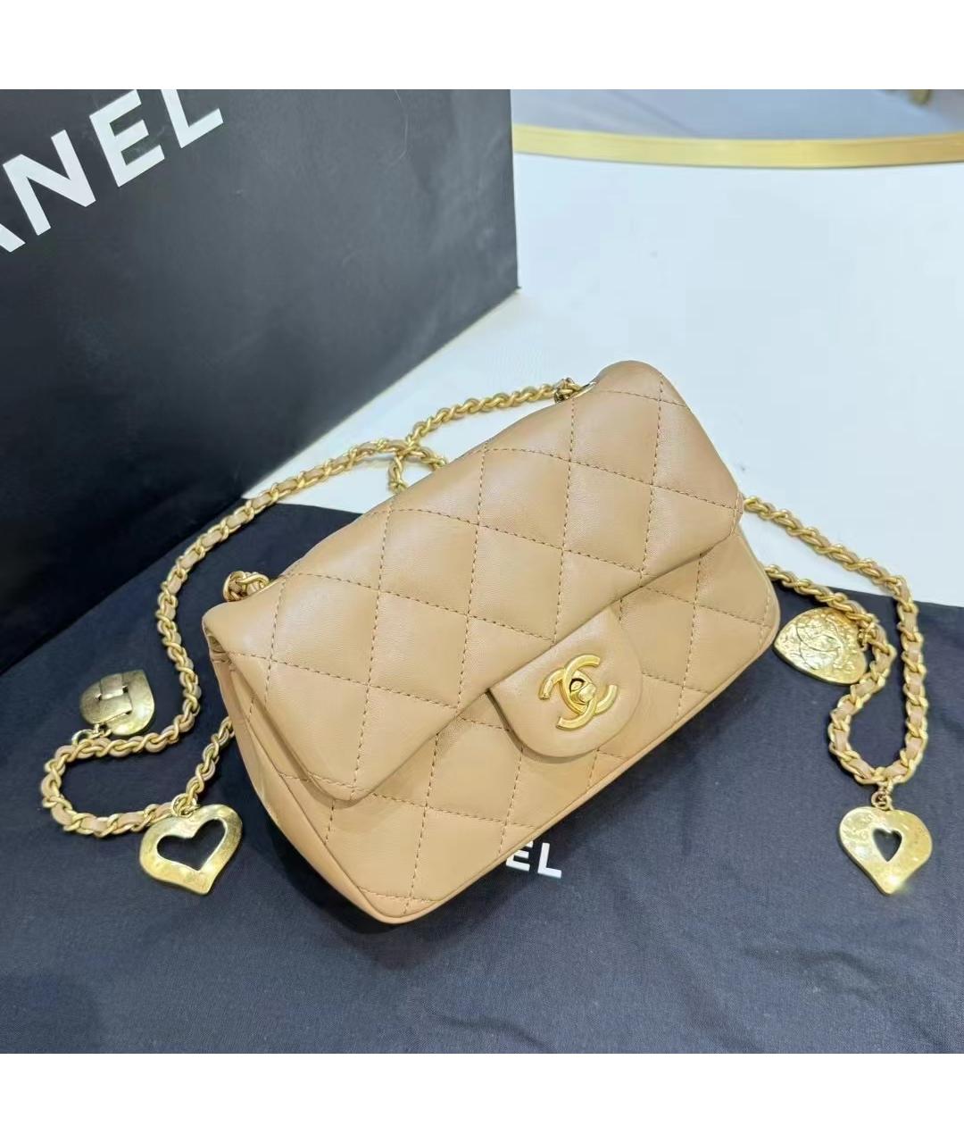CHANEL Бежевая кожаная сумка через плечо, фото 2