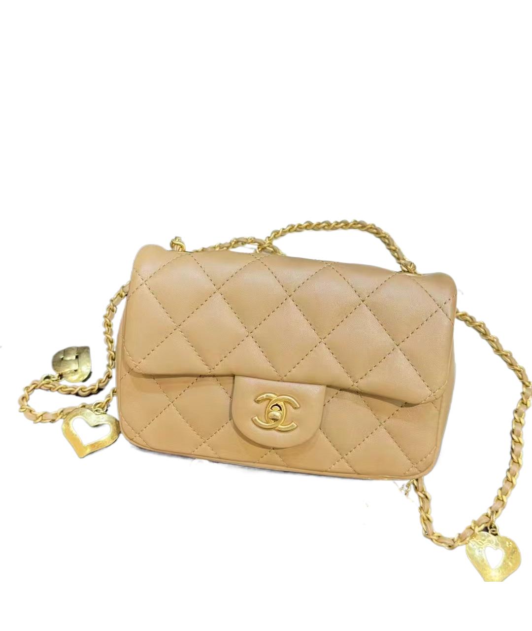 CHANEL Бежевая кожаная сумка через плечо, фото 8