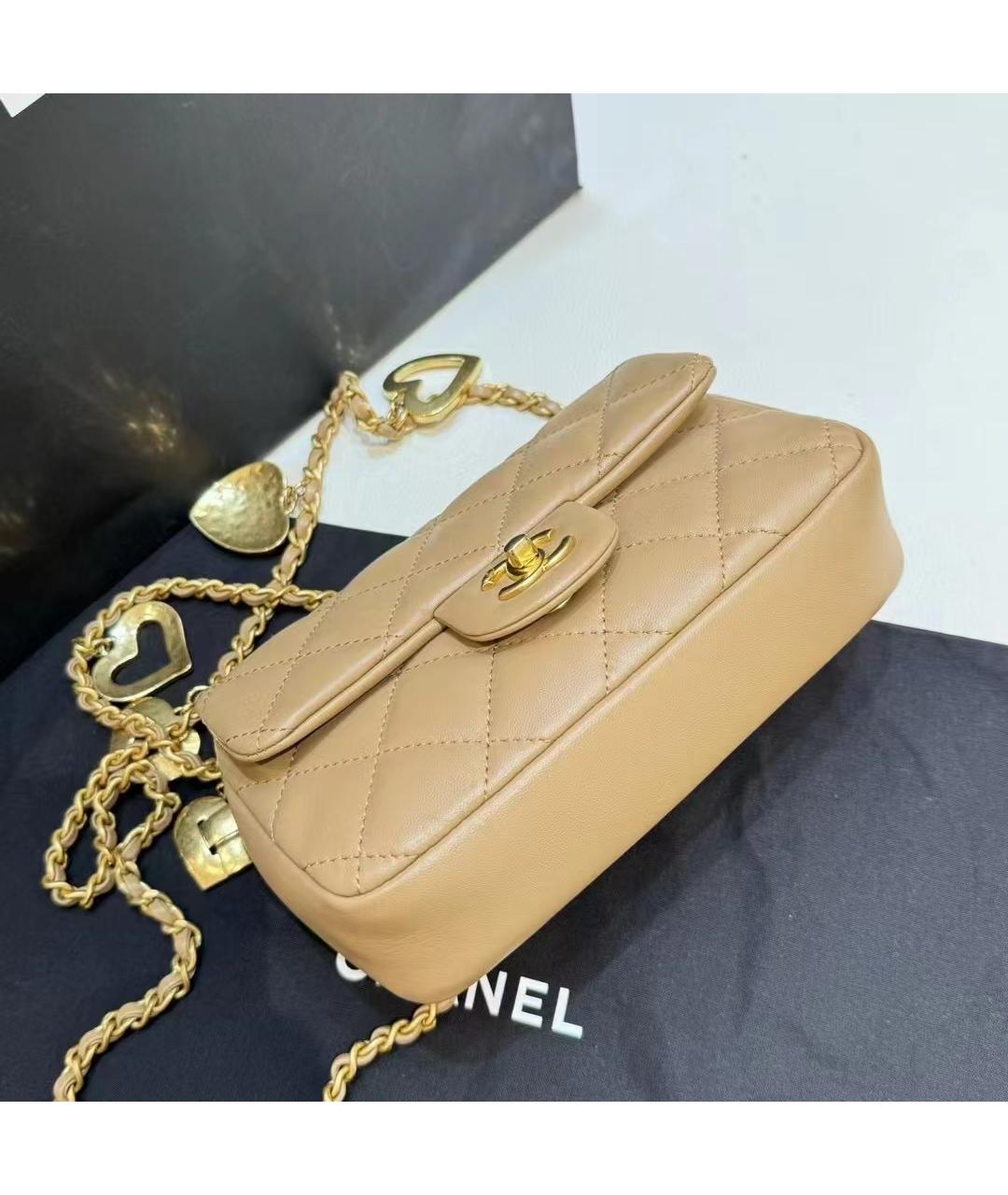 CHANEL Бежевая кожаная сумка через плечо, фото 6