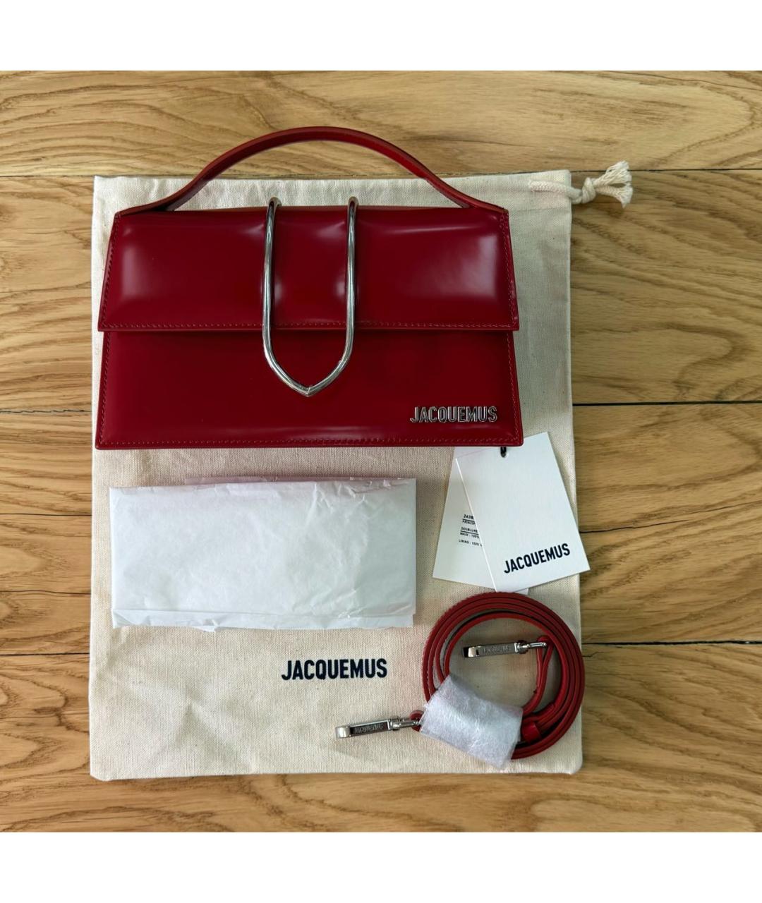 JACQUEMUS Красная сумка с короткими ручками из лакированной кожи, фото 6