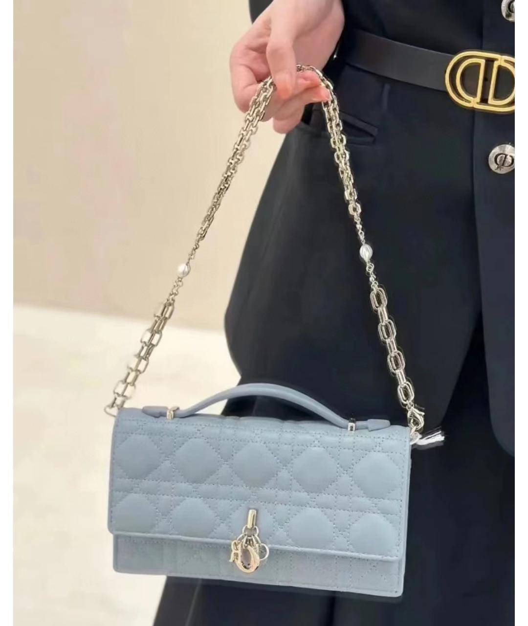 CHRISTIAN DIOR Голубая кожаная сумка с короткими ручками, фото 7