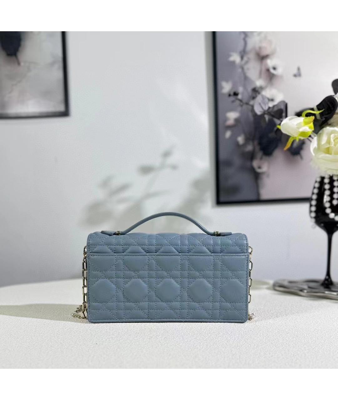 CHRISTIAN DIOR Голубая кожаная сумка с короткими ручками, фото 5