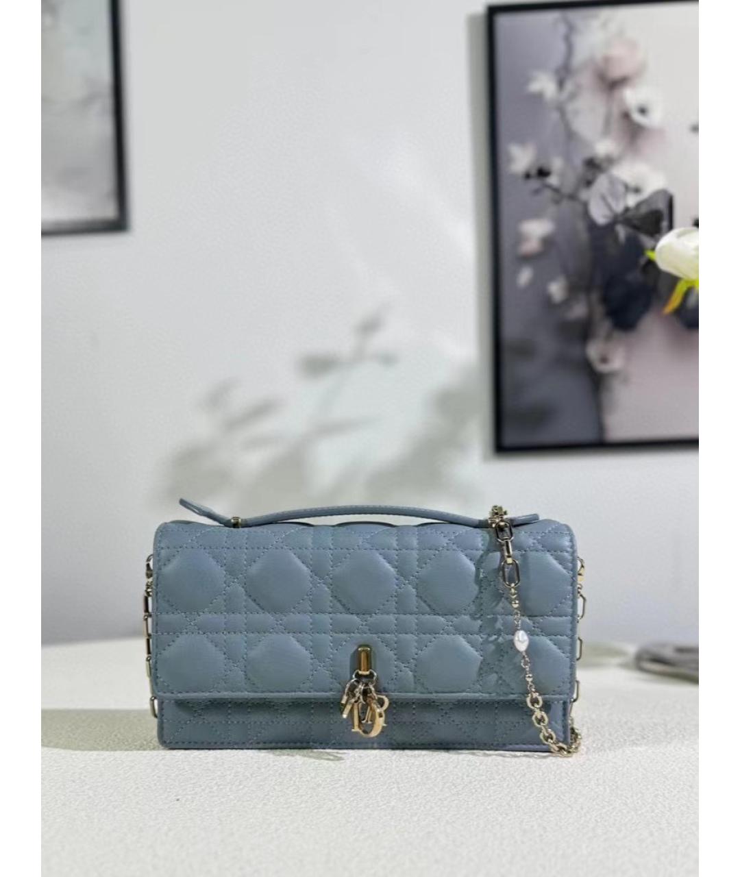 CHRISTIAN DIOR Голубая кожаная сумка с короткими ручками, фото 2