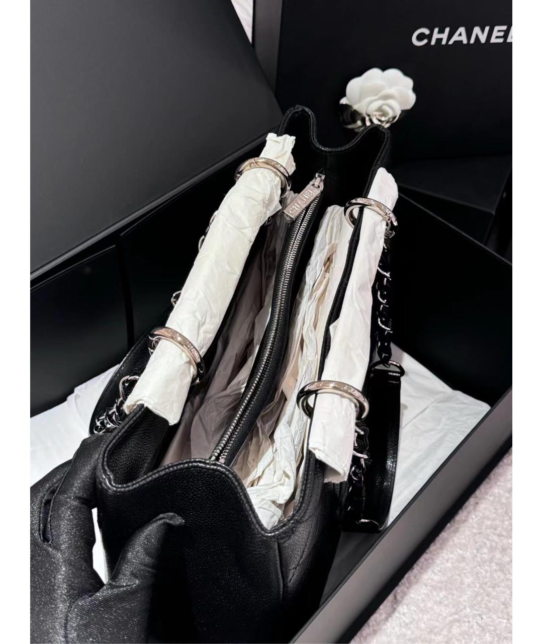 CHANEL Черная кожаная сумка тоут, фото 7