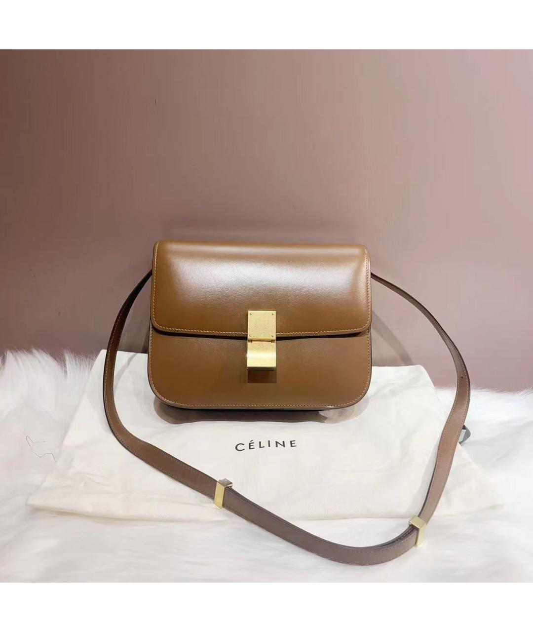 CELINE Коричневая кожаная сумка через плечо, фото 2