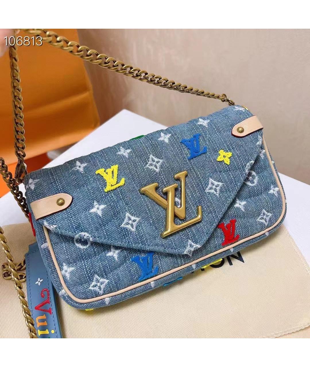LOUIS VUITTON Голубая деним сумка через плечо, фото 6