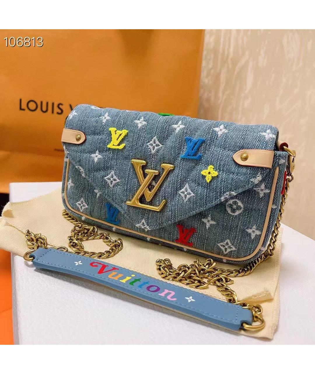 LOUIS VUITTON Голубая деним сумка через плечо, фото 4