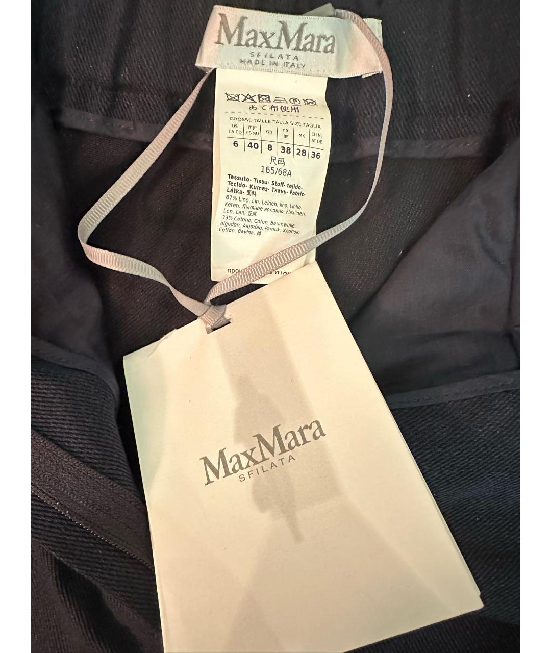 MAX MARA Темно-синие льняные брюки широкие, фото 3