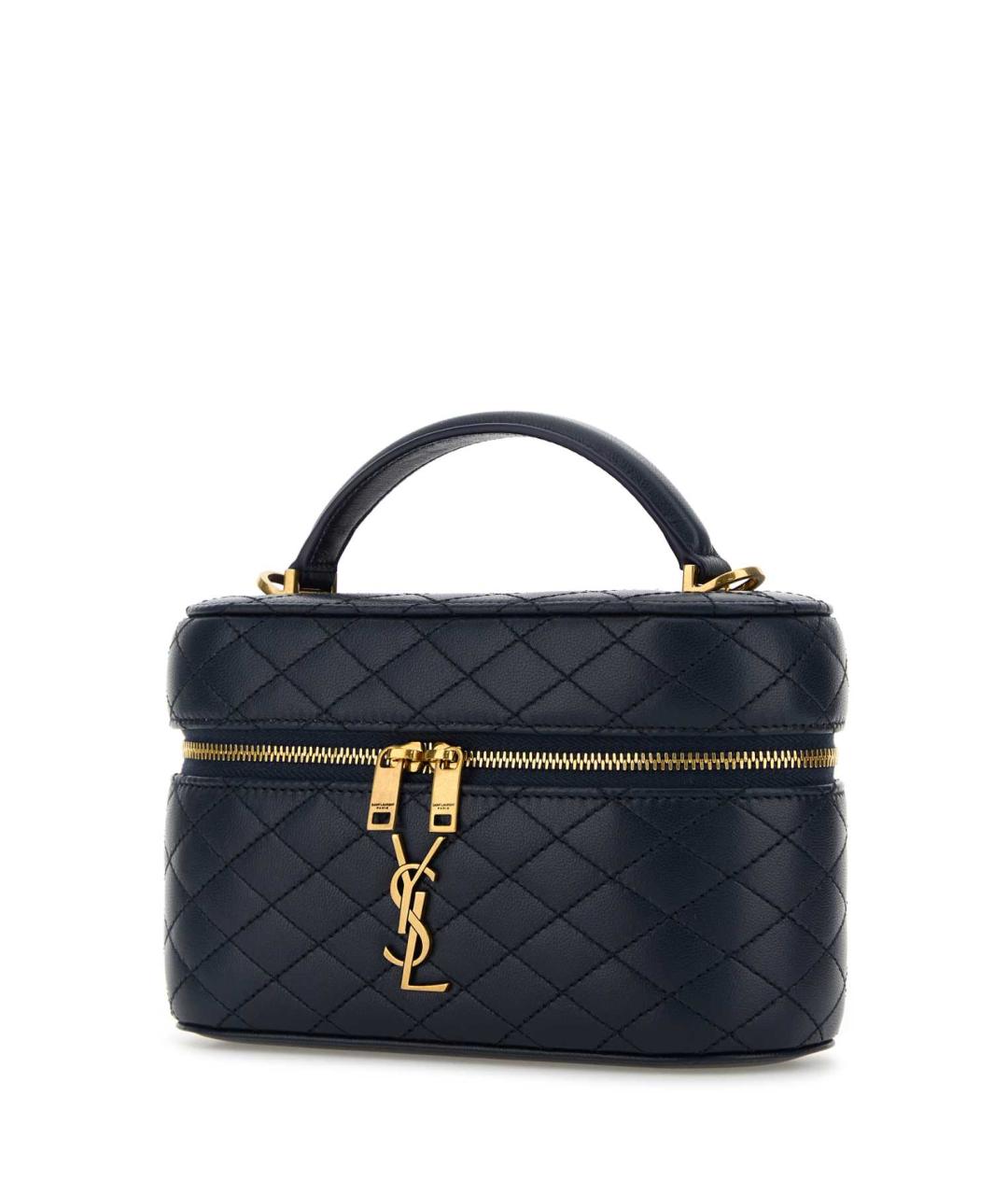 SAINT LAURENT Темно-синяя кожаная сумка с короткими ручками, фото 2