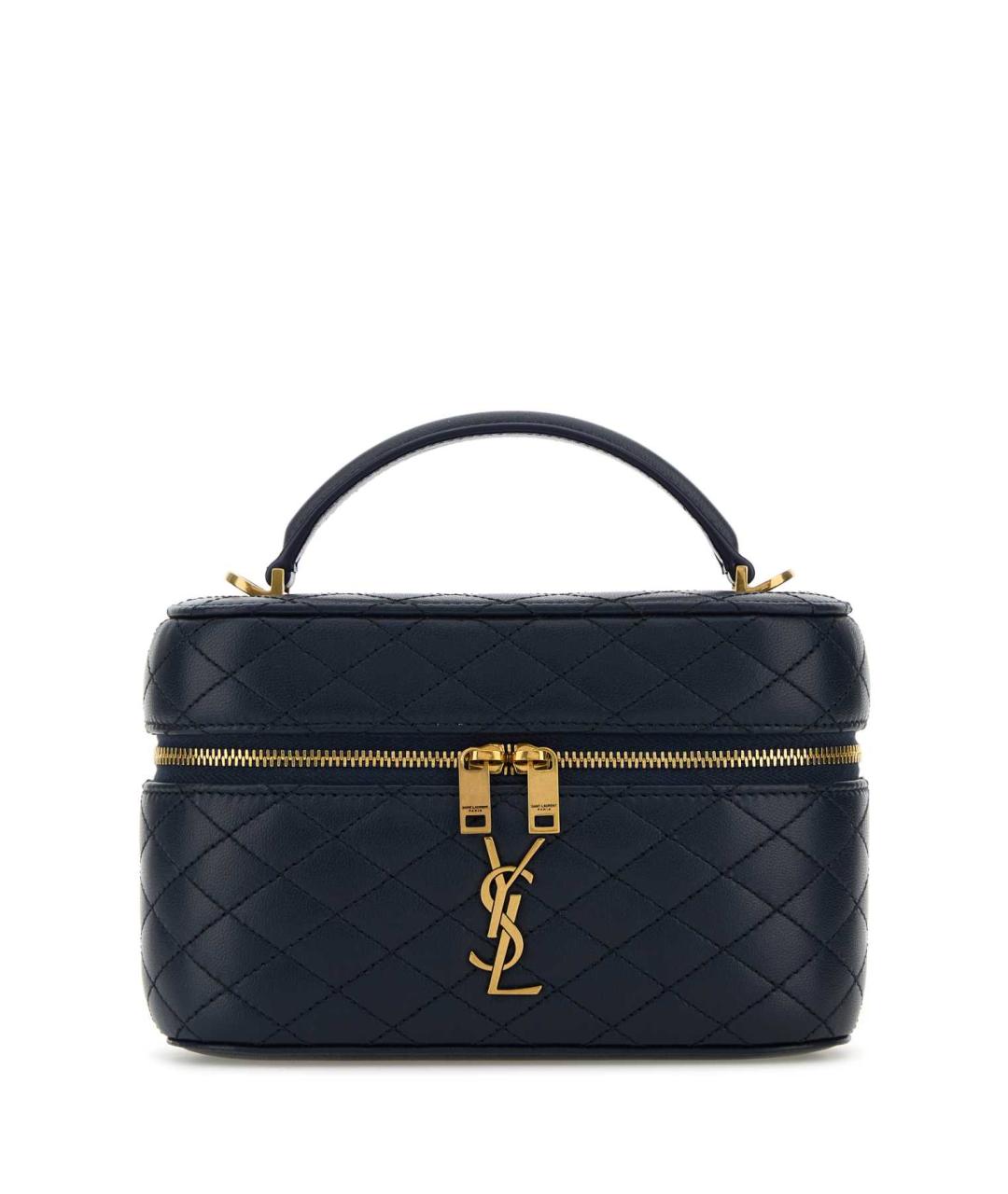 SAINT LAURENT Темно-синяя кожаная сумка с короткими ручками, фото 1