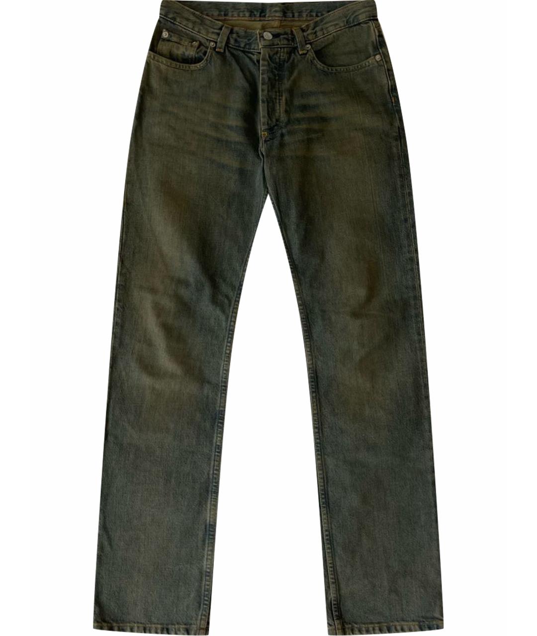 HELMUT LANG Хаки хлопковые прямые джинсы, фото 1