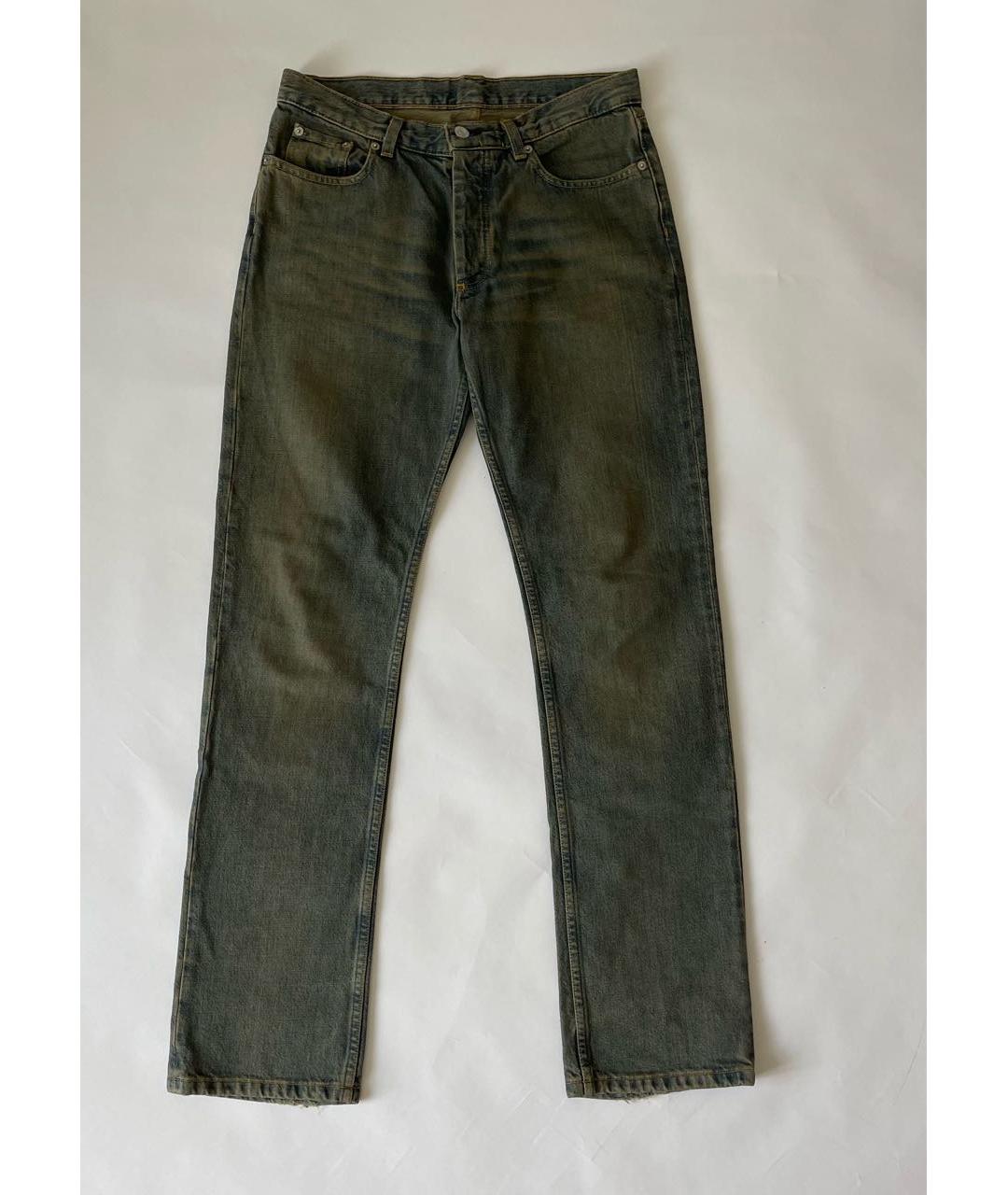 HELMUT LANG Хаки хлопковые прямые джинсы, фото 9