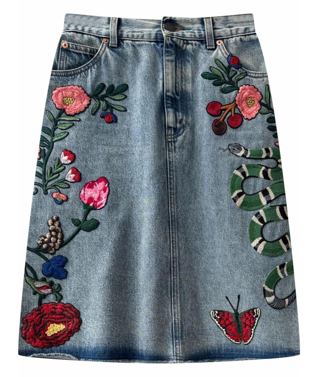 GUCCI Голубая хлопковая юбка миди, фото 1