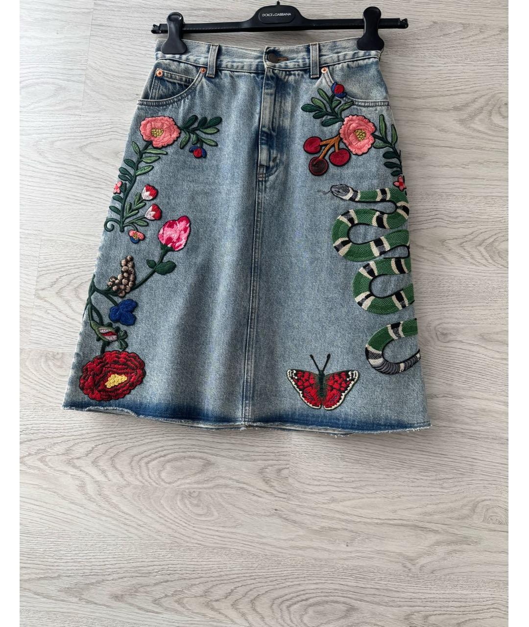 GUCCI Голубая хлопковая юбка миди, фото 9