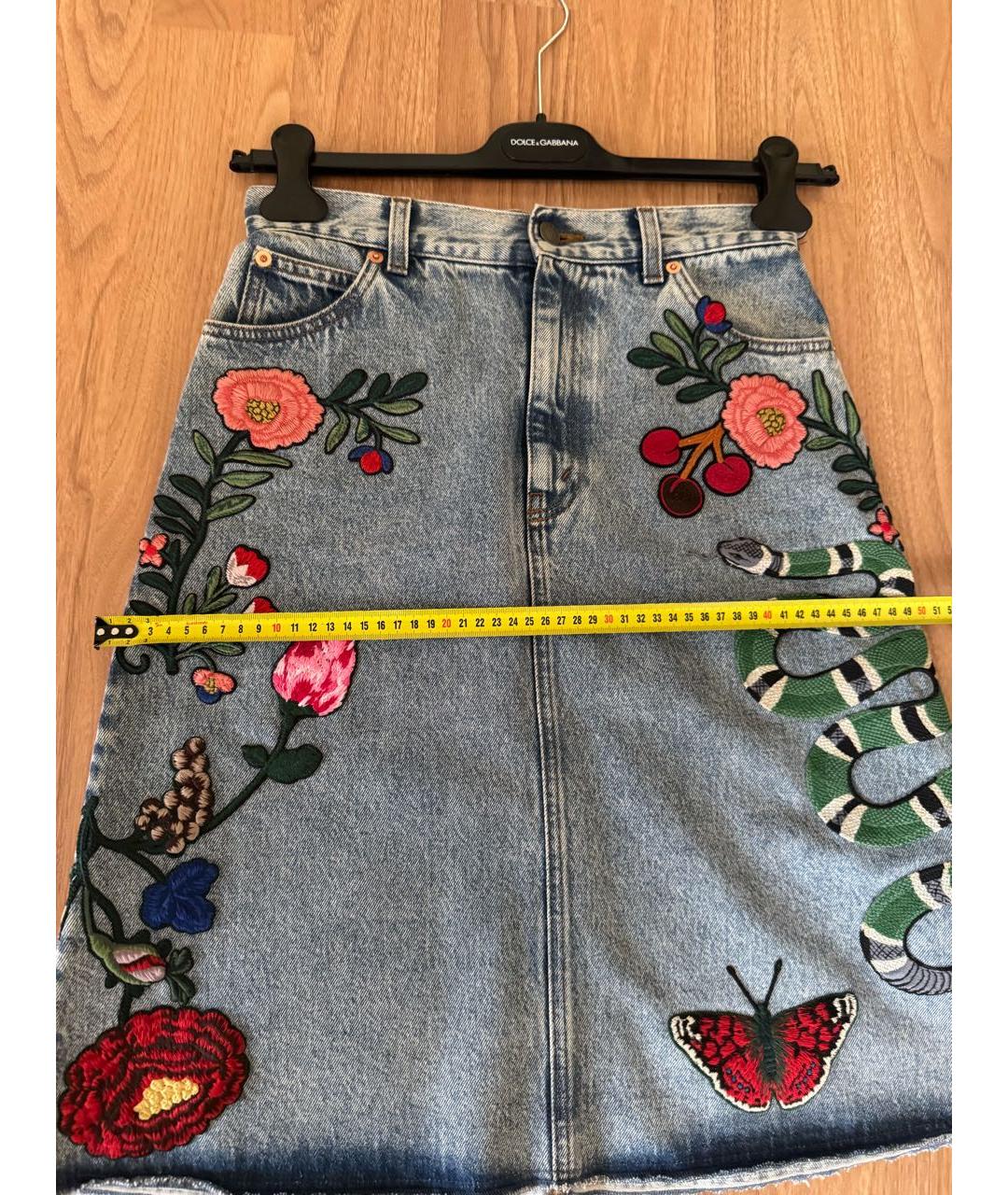 GUCCI Голубая хлопковая юбка миди, фото 5