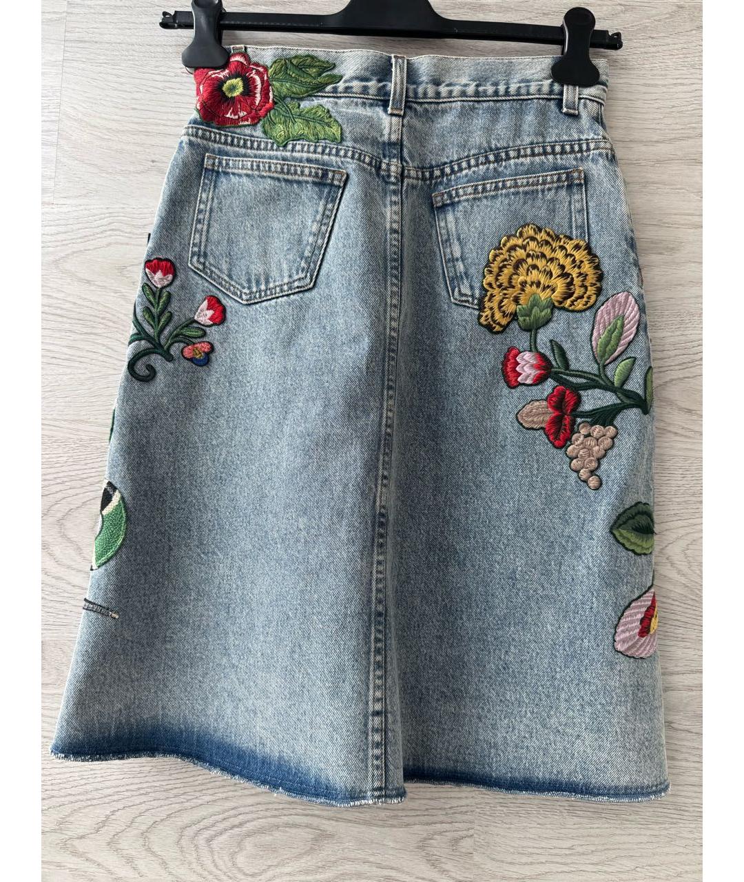 GUCCI Голубая хлопковая юбка миди, фото 2