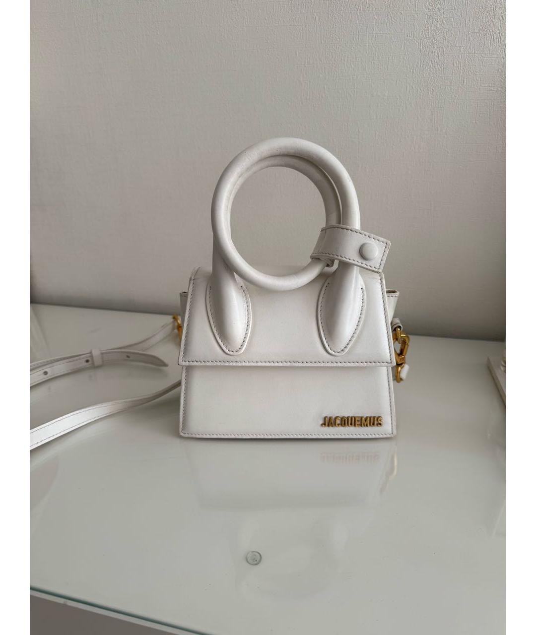 JACQUEMUS Белая кожаная сумка с короткими ручками, фото 7