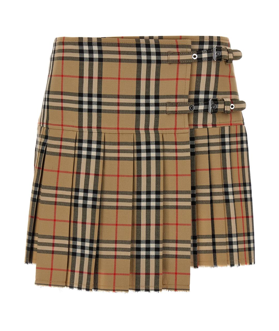 BURBERRY Бежевая шерстяная юбка мини, фото 1