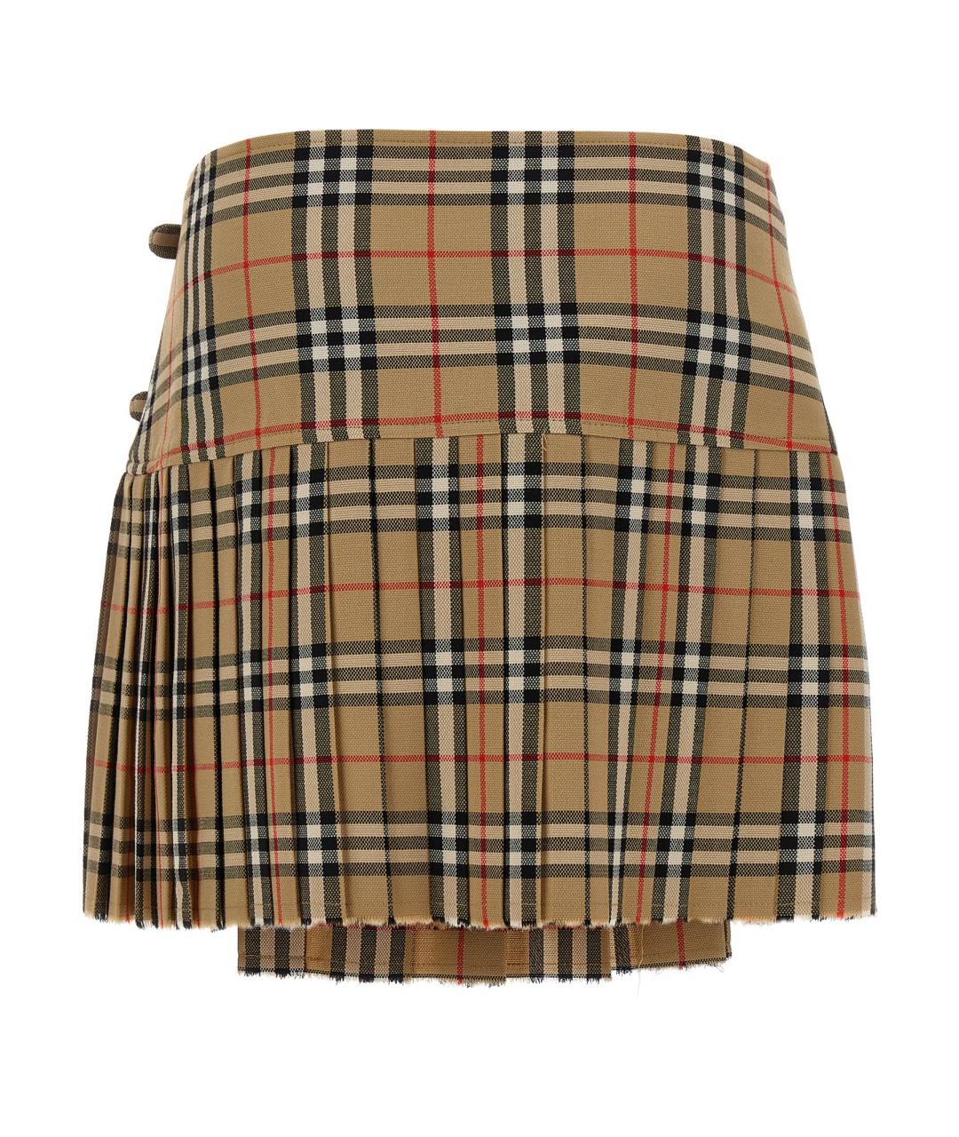 BURBERRY Бежевая шерстяная юбка мини, фото 2