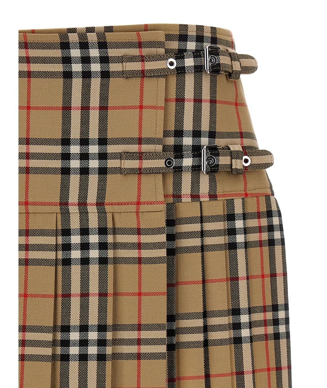 BURBERRY Бежевая шерстяная юбка мини, фото 3