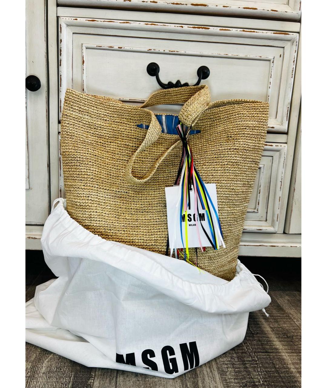 MSGM Бежевая пляжная сумка, фото 4