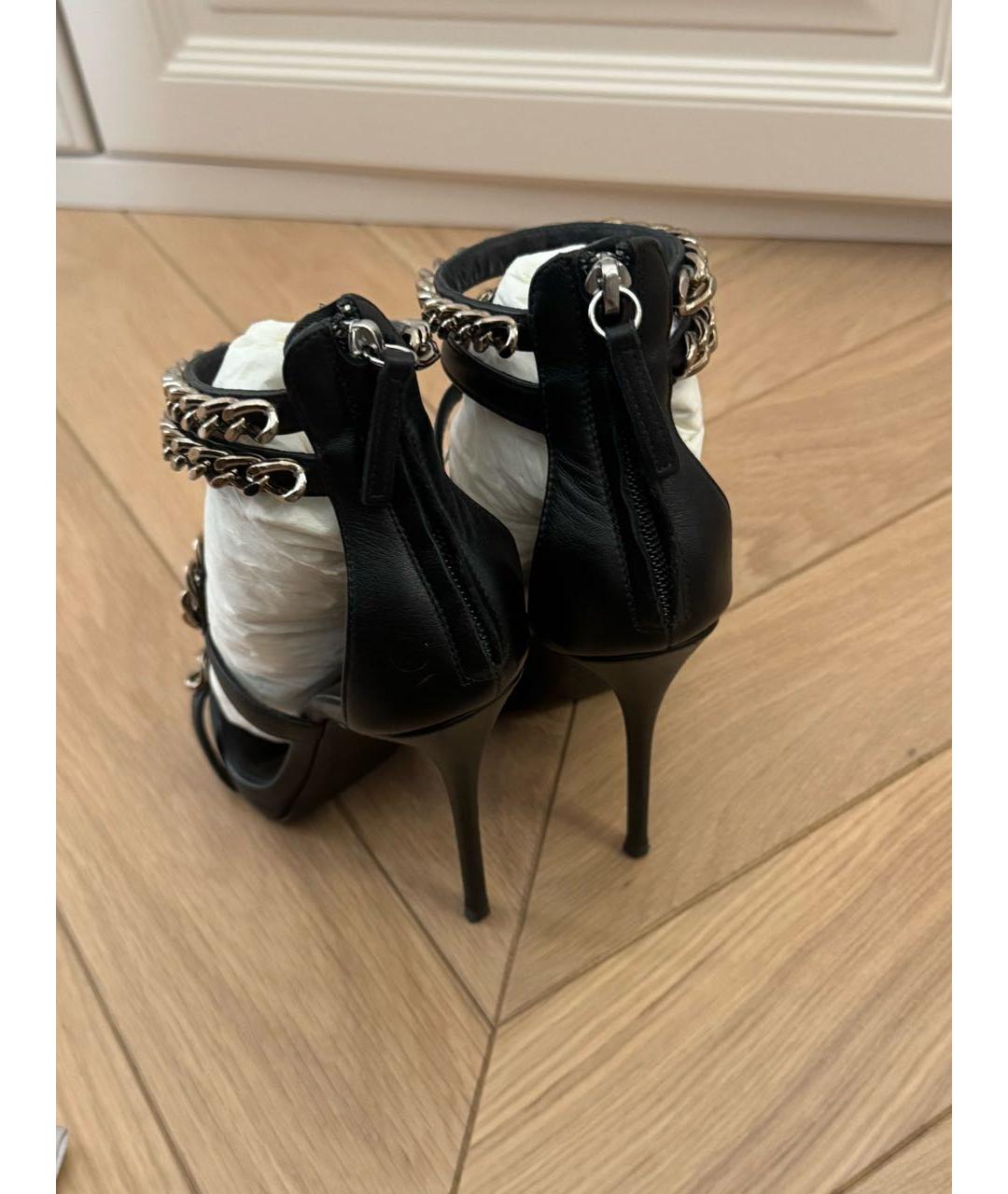 GIUSEPPE ZANOTTI DESIGN Черные кожаные босоножки, фото 5