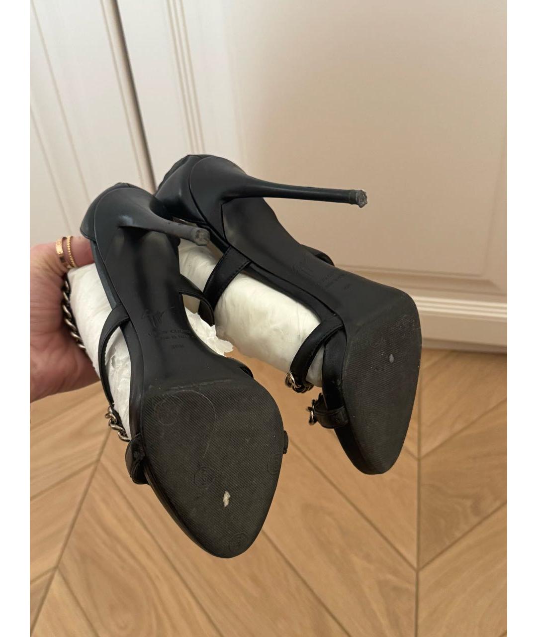 GIUSEPPE ZANOTTI DESIGN Черные кожаные босоножки, фото 6