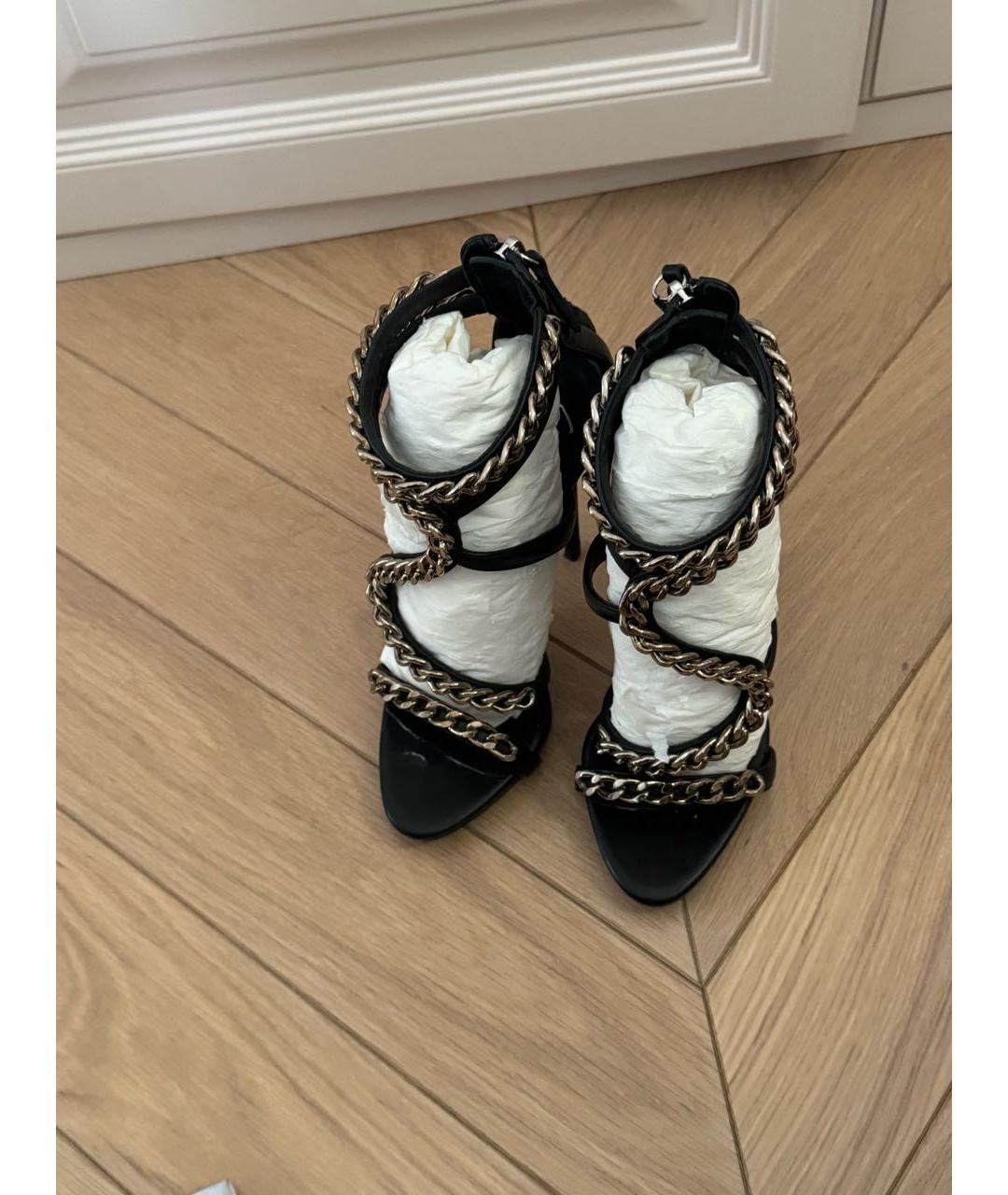 GIUSEPPE ZANOTTI DESIGN Черные кожаные босоножки, фото 4