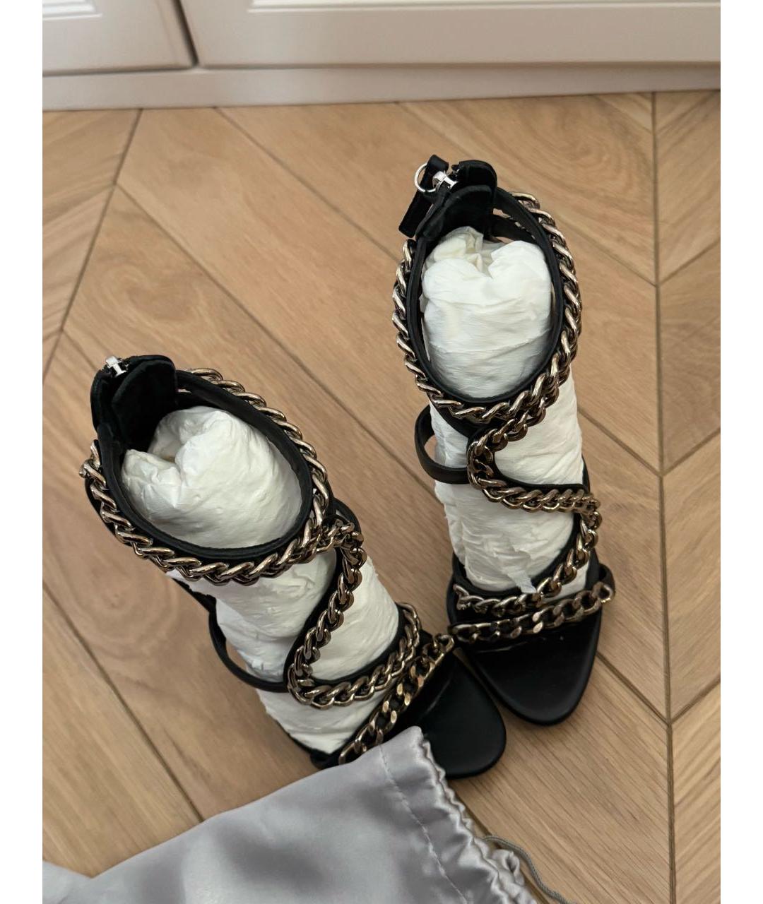 GIUSEPPE ZANOTTI DESIGN Черные кожаные босоножки, фото 2