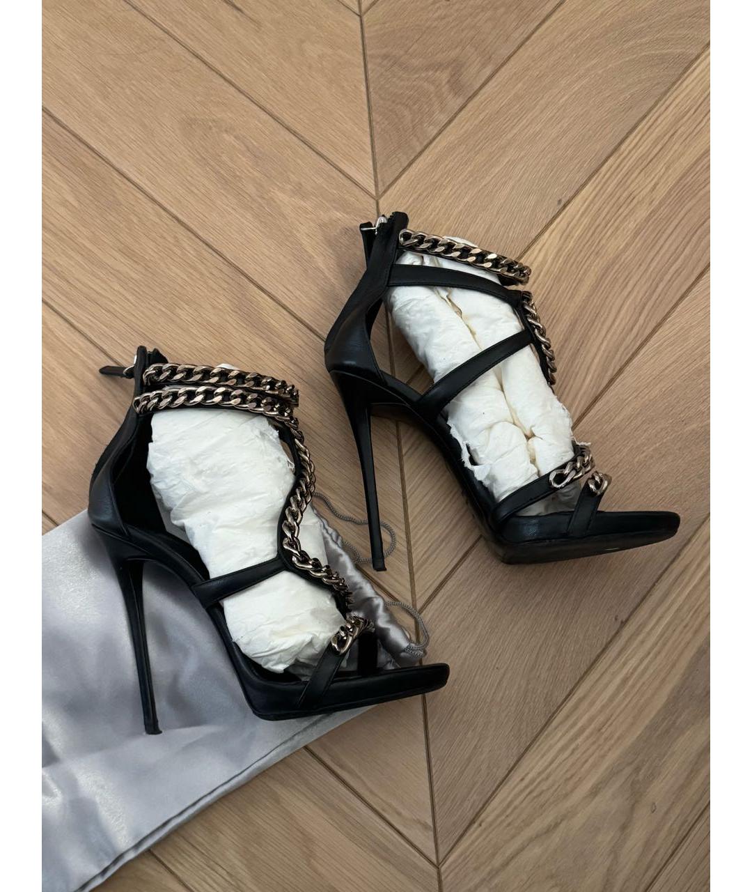 GIUSEPPE ZANOTTI DESIGN Черные кожаные босоножки, фото 3
