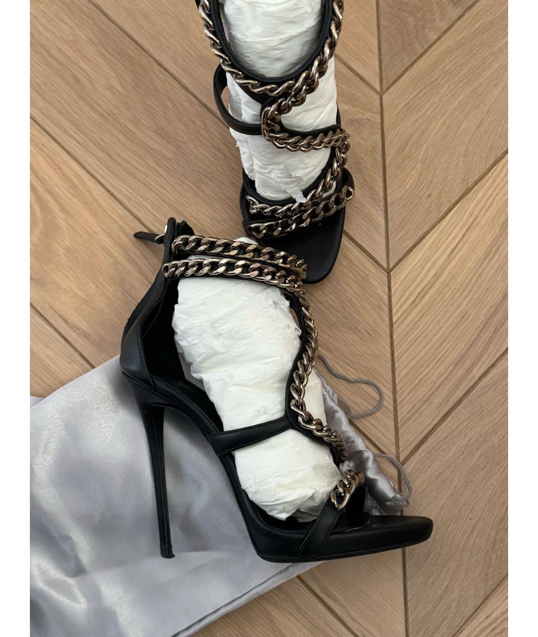 GIUSEPPE ZANOTTI DESIGN Черные кожаные босоножки, фото 7