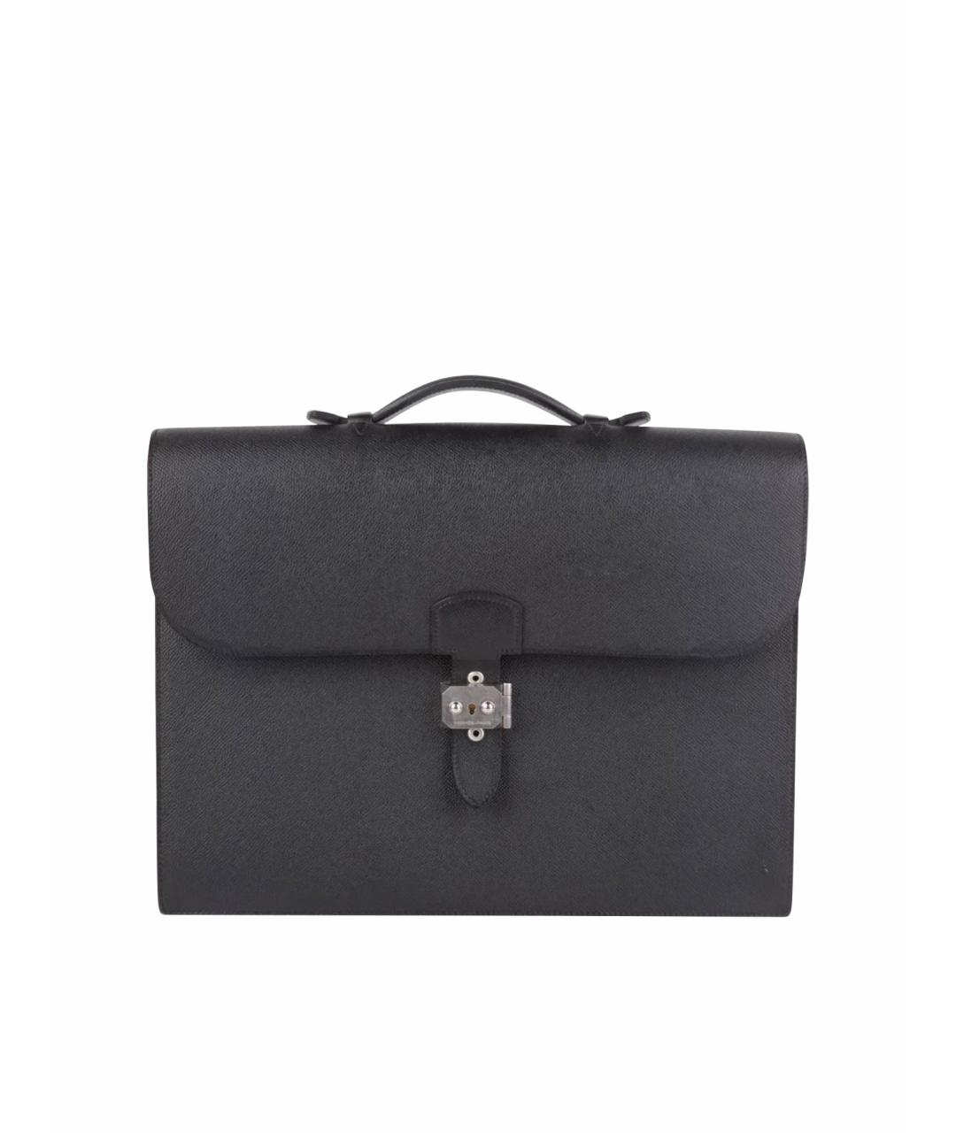 HERMES Черный кожаный портфель, фото 1
