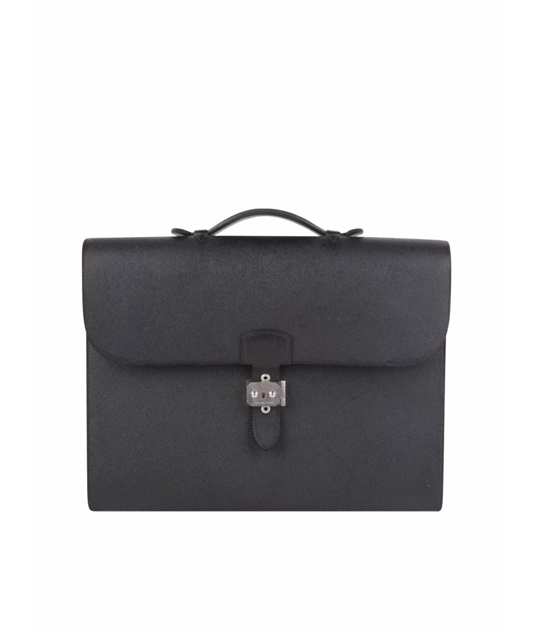 HERMES Черный кожаный портфель, фото 5