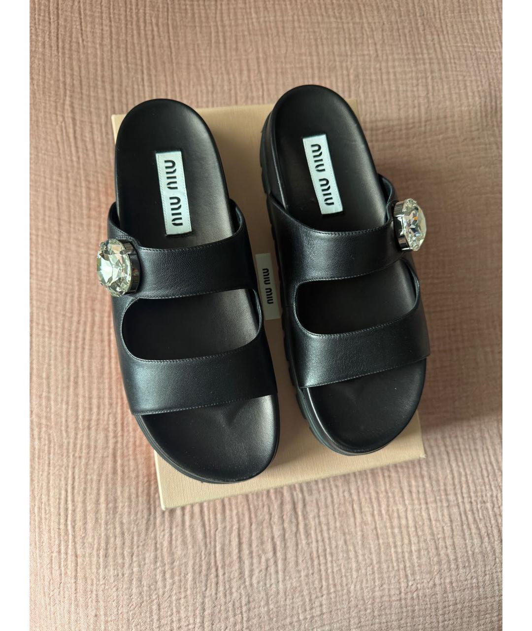 MIU MIU Черные кожаные сандалии, фото 8