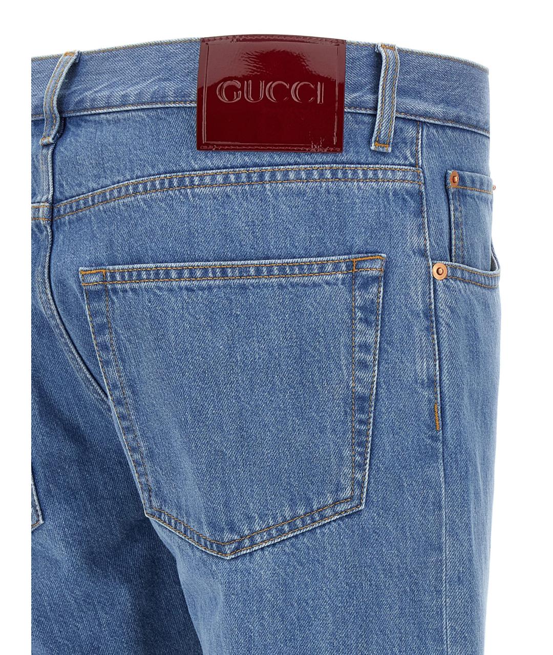 GUCCI Синие хлопковые прямые джинсы, фото 4