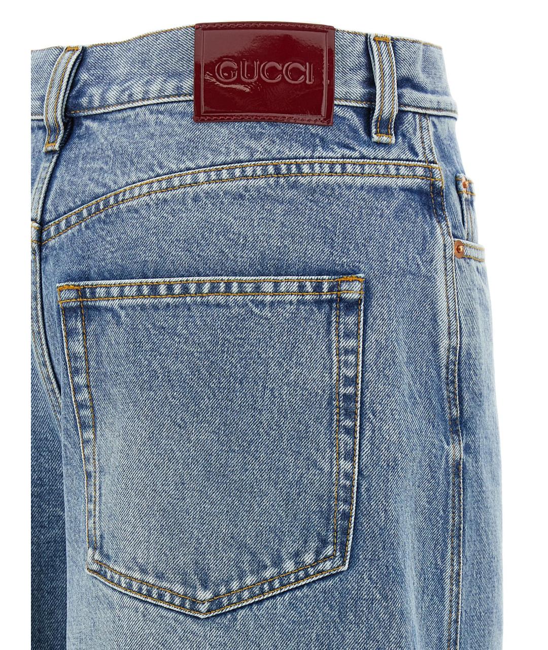 GUCCI Голубые хлопковые прямые джинсы, фото 4