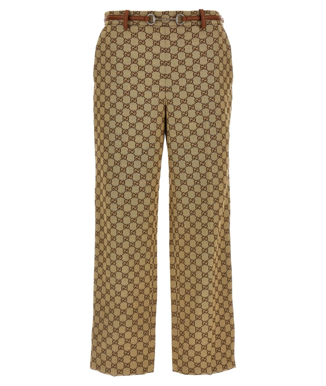 GUCCI Бежевые хлопковые прямые брюки, фото 1