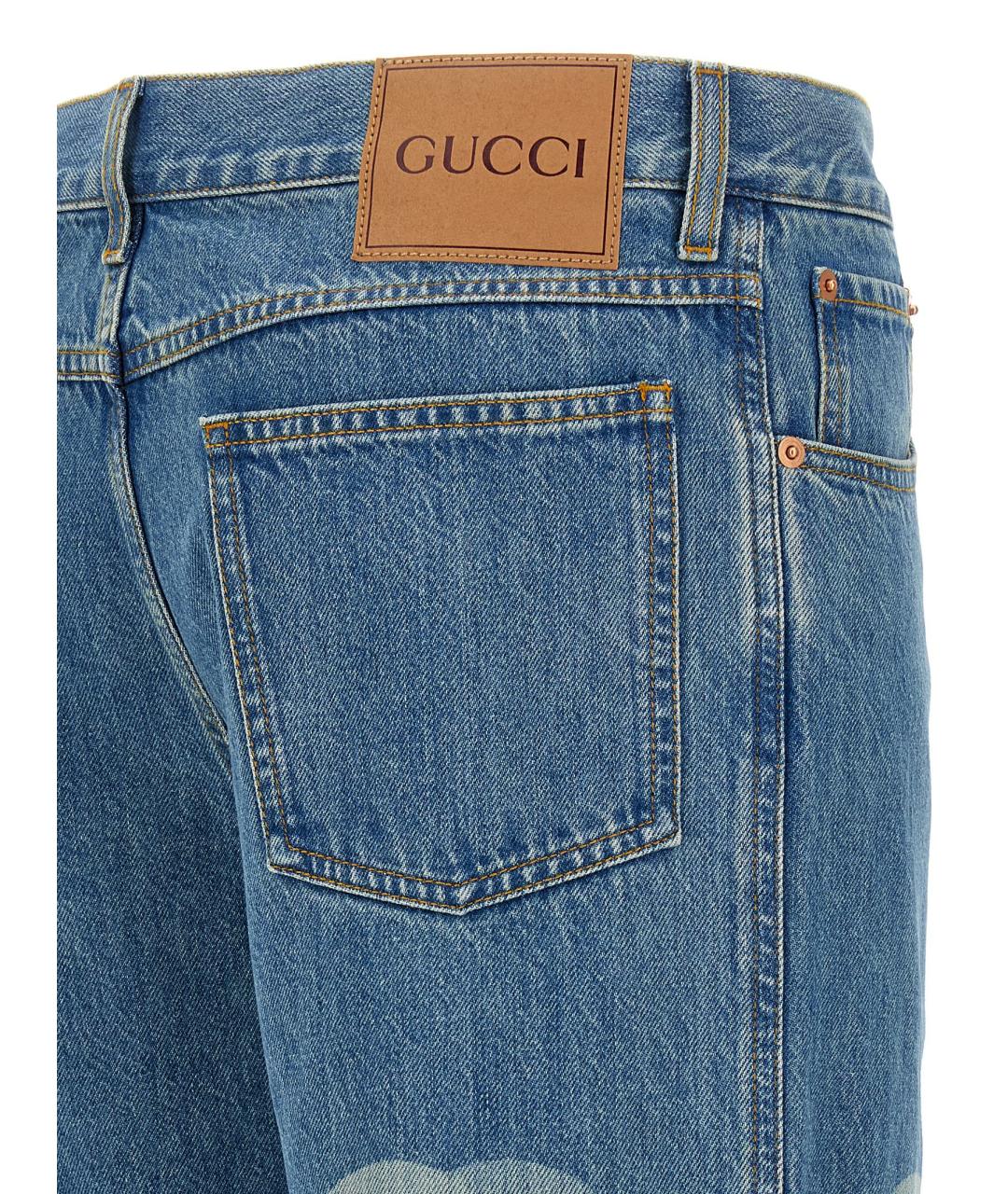 GUCCI Синие хлопковые прямые джинсы, фото 4