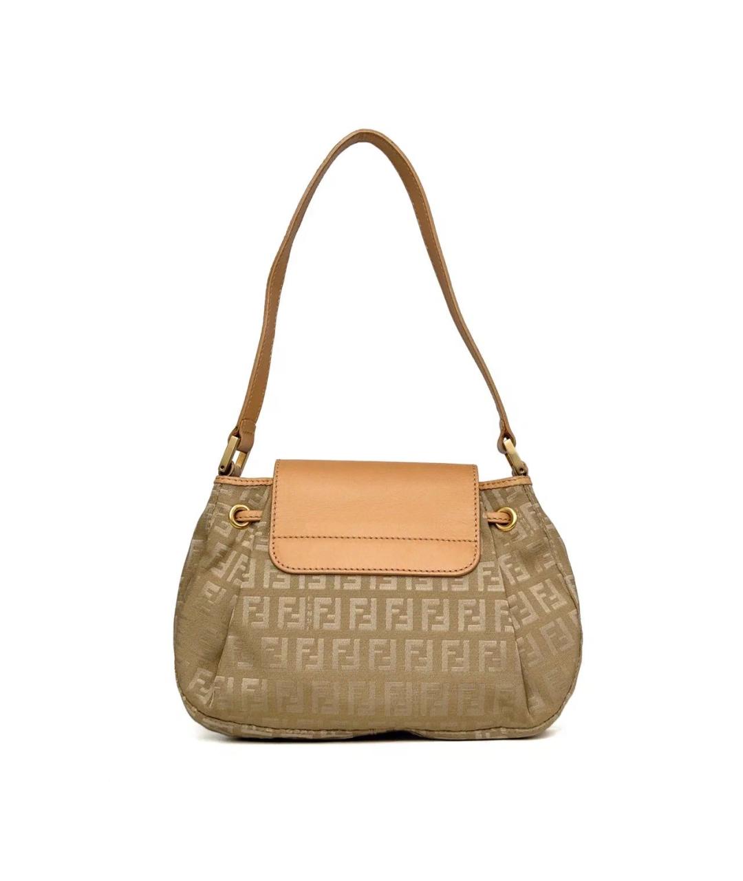 FENDI Бежевая кожаная сумка с короткими ручками, фото 2