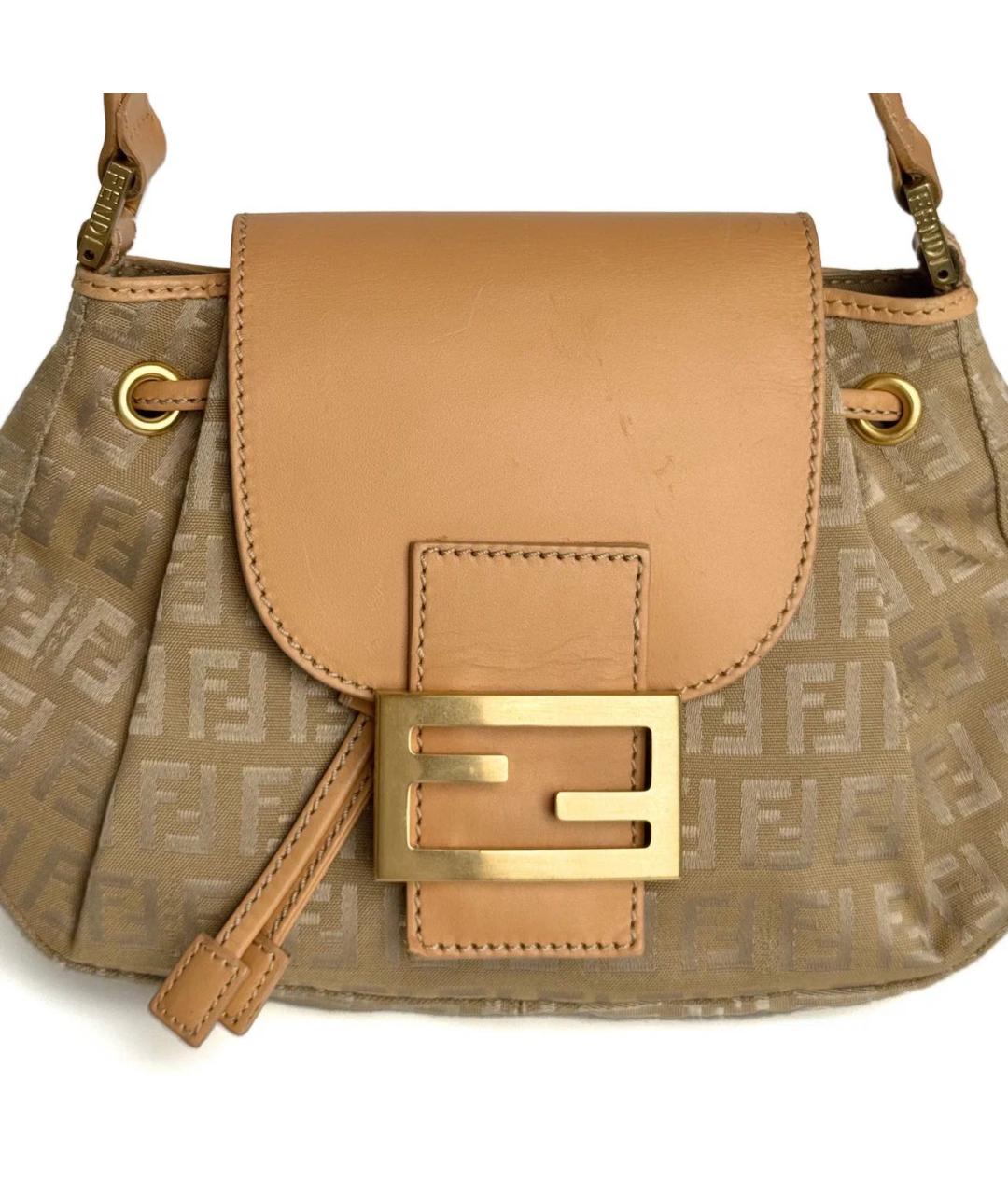 FENDI Бежевая кожаная сумка с короткими ручками, фото 6