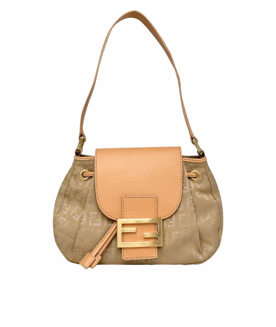 FENDI Бежевая кожаная сумка с короткими ручками, фото 1
