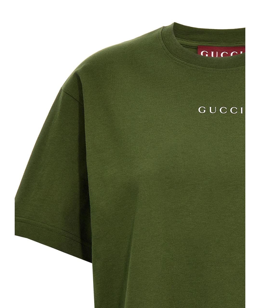 GUCCI Зеленая хлопковая футболка, фото 3