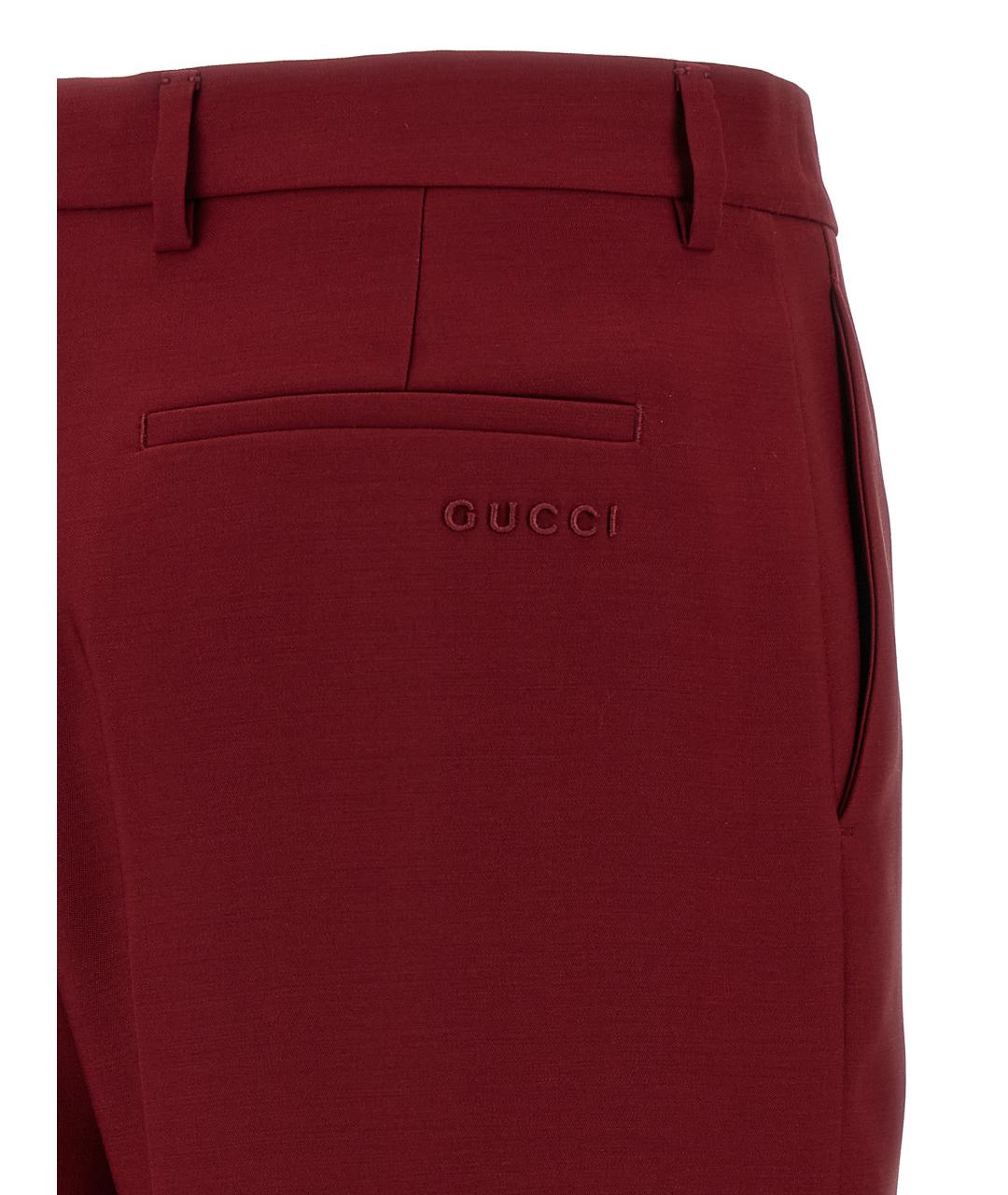 GUCCI Бордовые шерстяные прямые брюки, фото 4