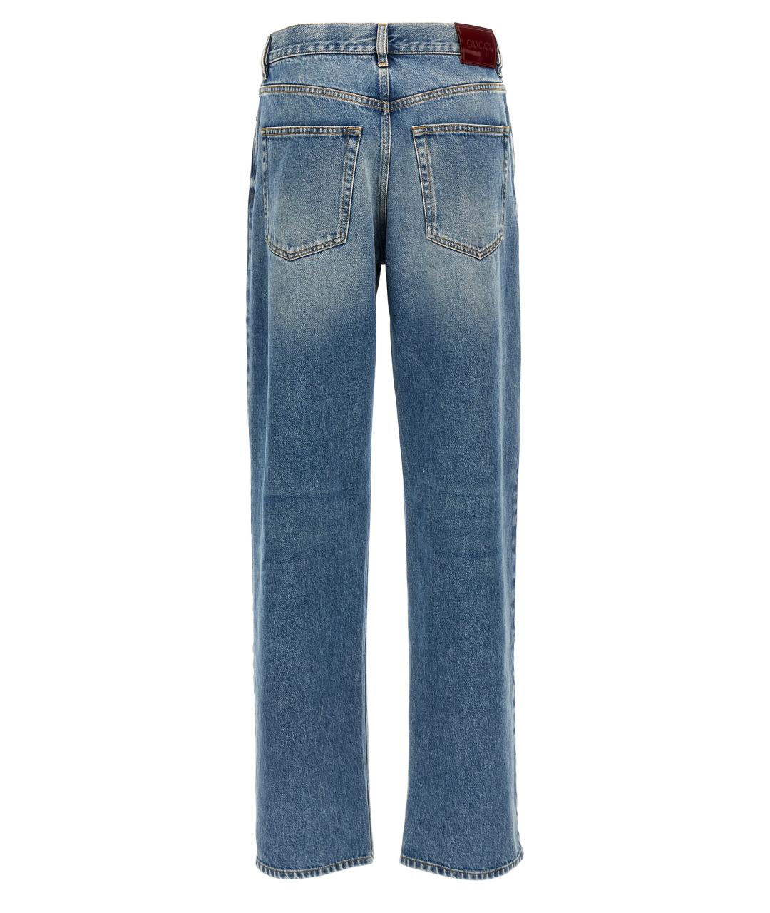 GUCCI Голубые хлопковые прямые джинсы, фото 2